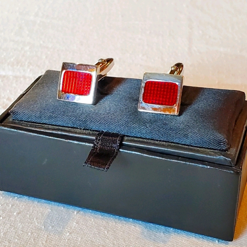 Square bright red cuff links